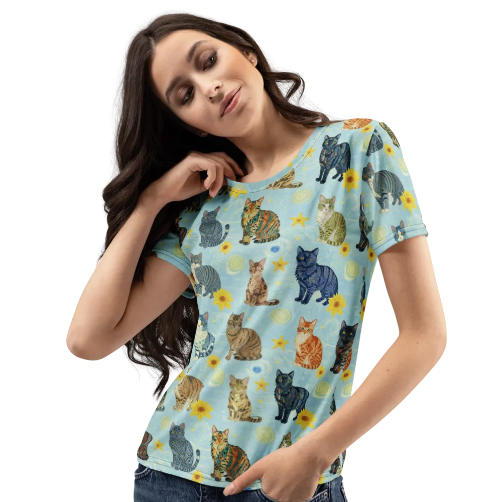 Starry Cat Garden on Women's Crew Neck T-Shirt — Left Front