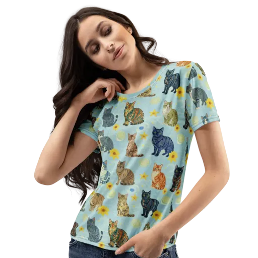 Starry Cat Garden on a Women's Crew Neck T-Shirt