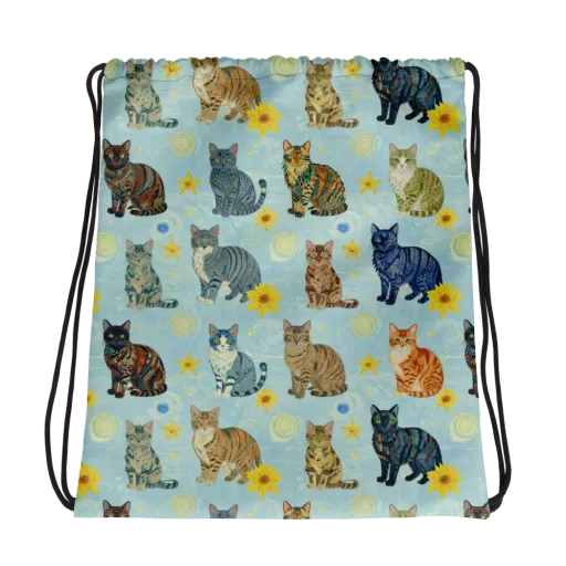 Starry Cat Garden on a Drawstring Bag