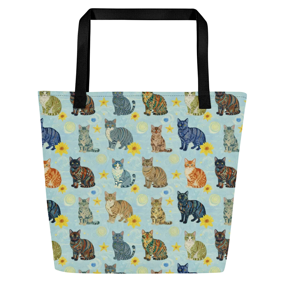 Starry Cat Garden on Large Tote Bag W/ Pocket — Front