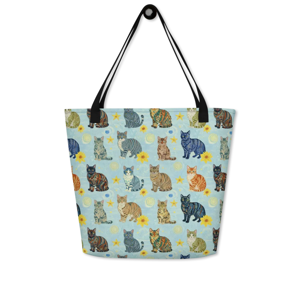 Starry Cat Garden on Large Tote Bag W/ Pocket — Front