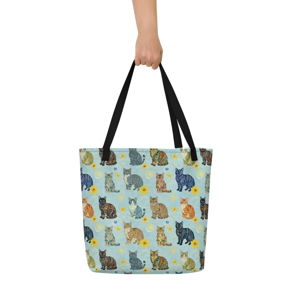 Starry Cat Garden on Large Tote Bag W/ Pocket — Front