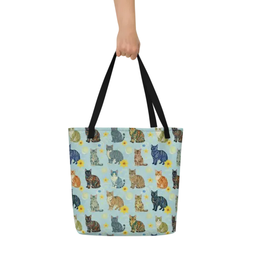Starry Cat Garden on a Large Tote Bag W/ Pocket