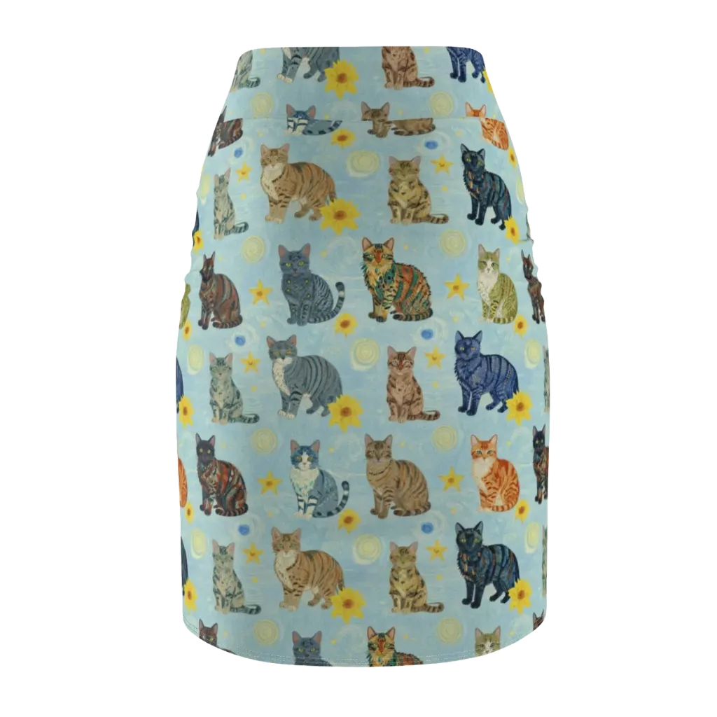Starry Cat Garden on Pencil Skirt — Back