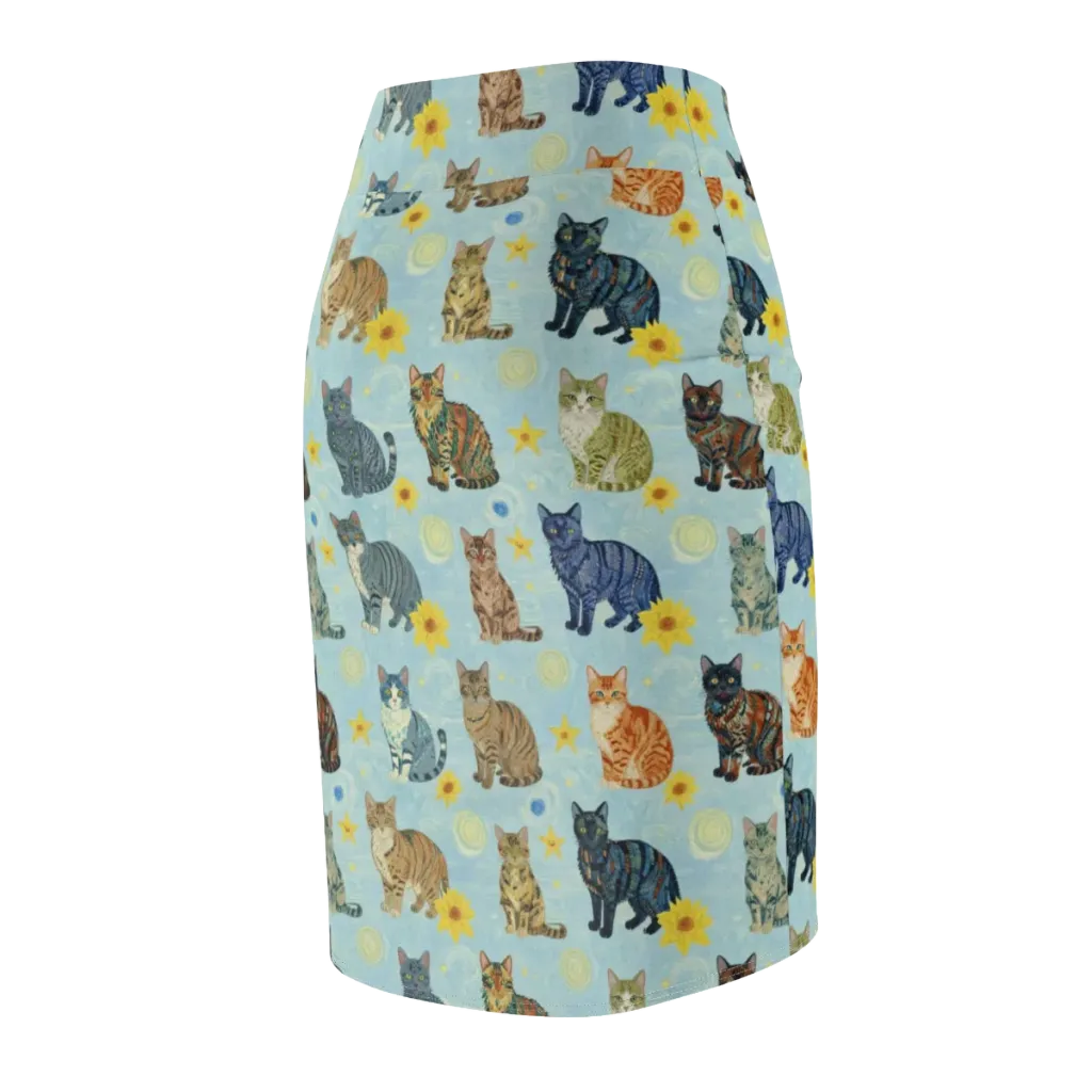 Starry Cat Garden on Pencil Skirt — Back Side