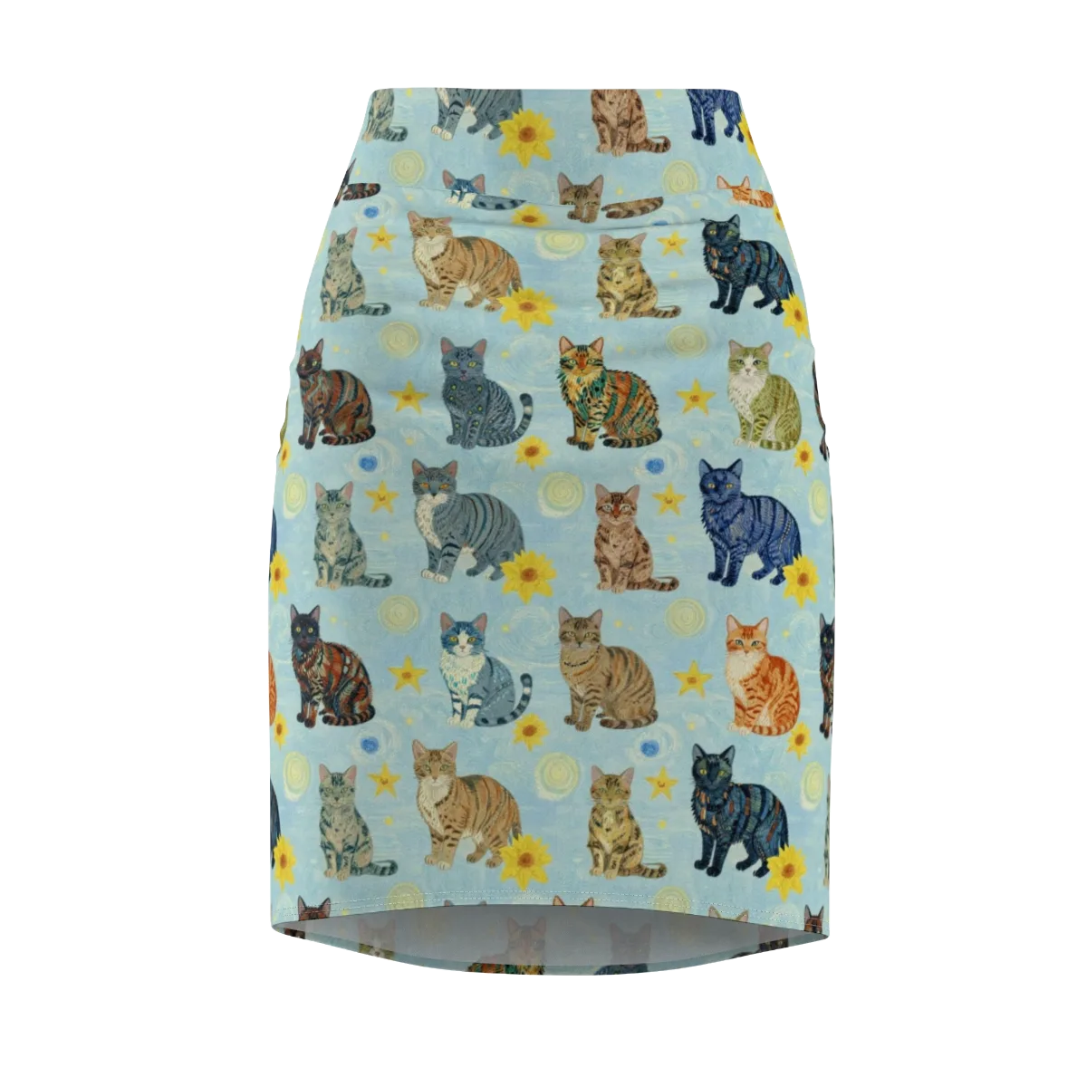 Starry Cat Garden on Pencil Skirt — Front