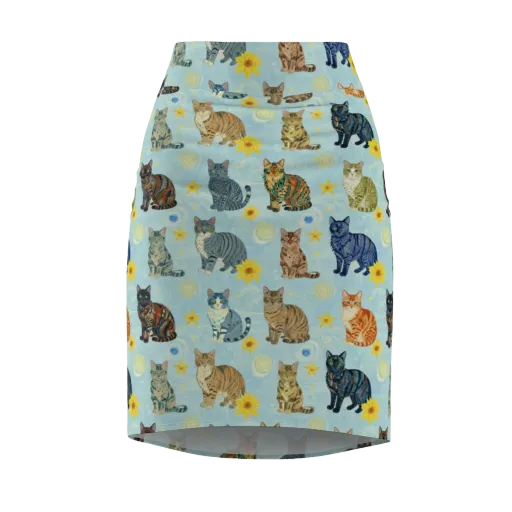 Starry Cat Garden on a Pencil Skirt