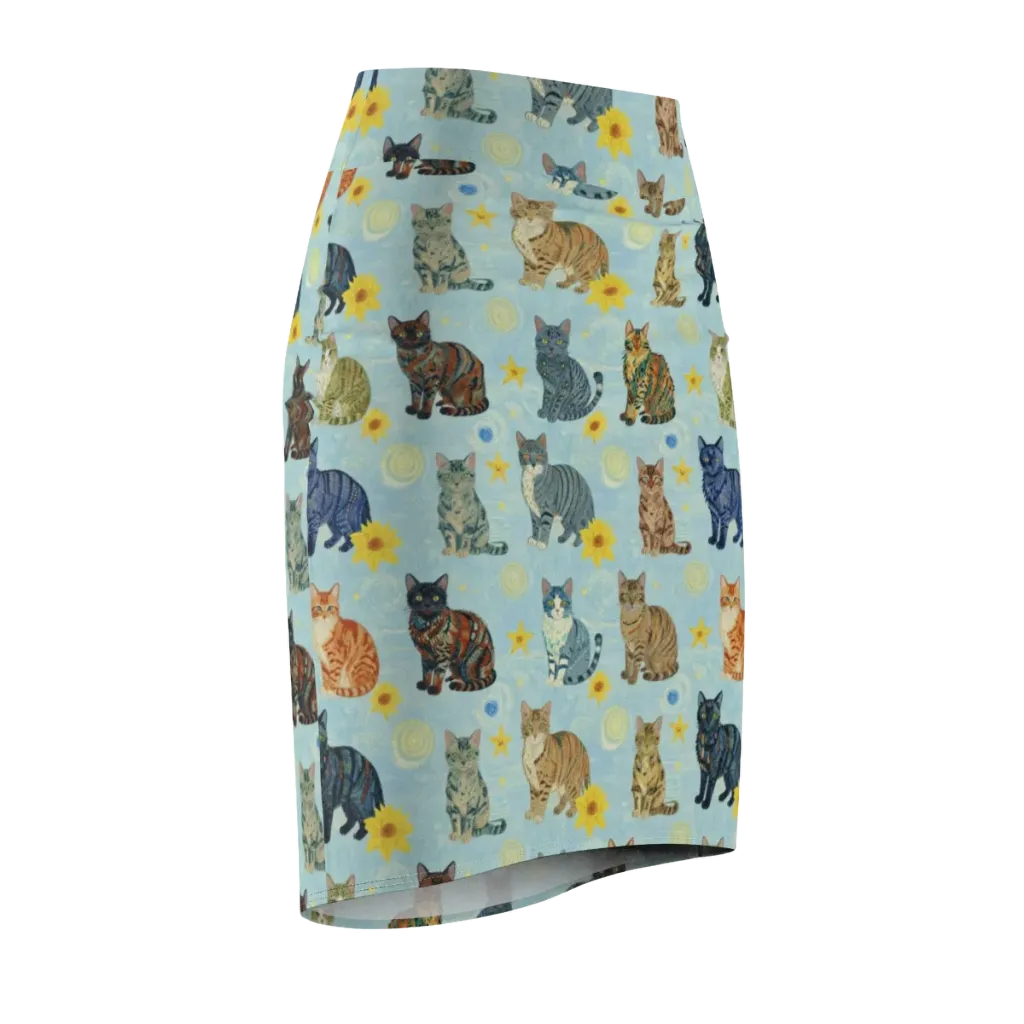 Starry Cat Garden on Pencil Skirt — Front Side