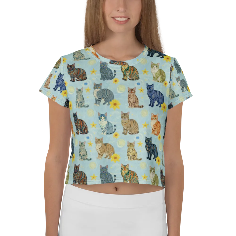 Starry Cat Garden on Crop Tee — Front