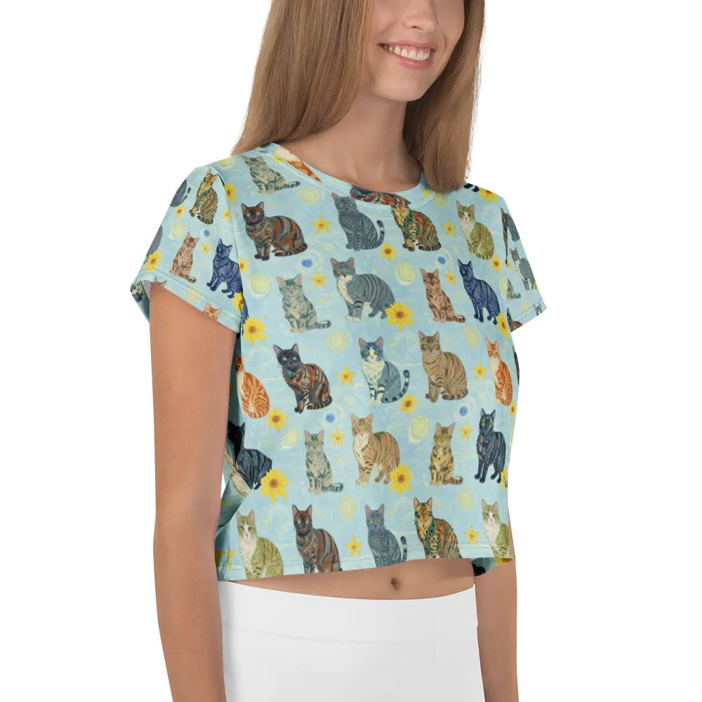 Starry Cat Garden on Crop Tee — Right