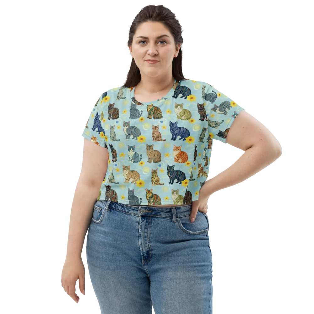 Starry Cat Garden on Crop Tee — Front