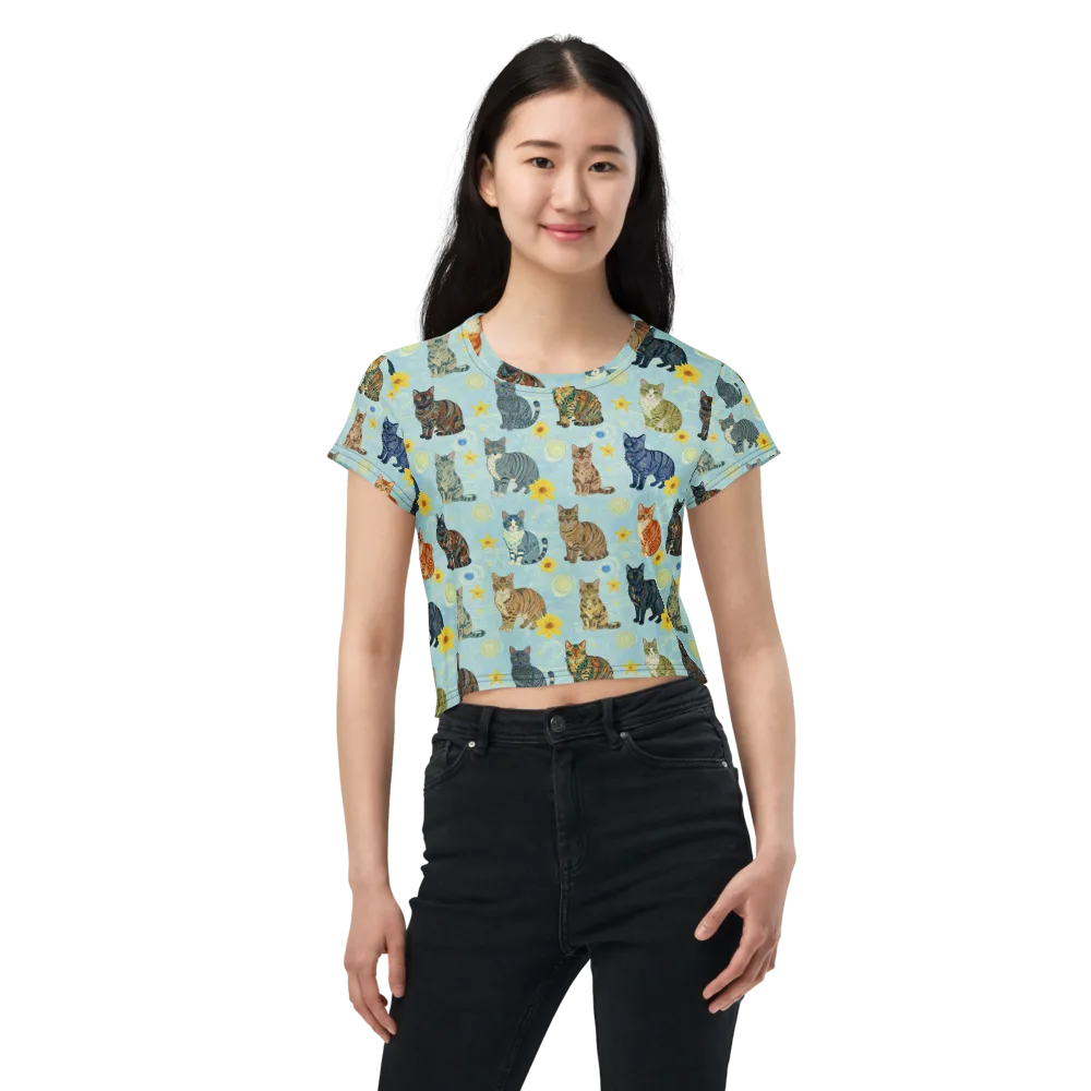 Starry Cat Garden on Crop Tee — Front