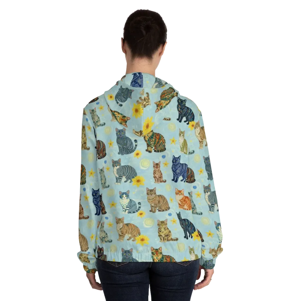 Starry Cat Garden on Women's Full-Zip Hoodie — Back On Person
