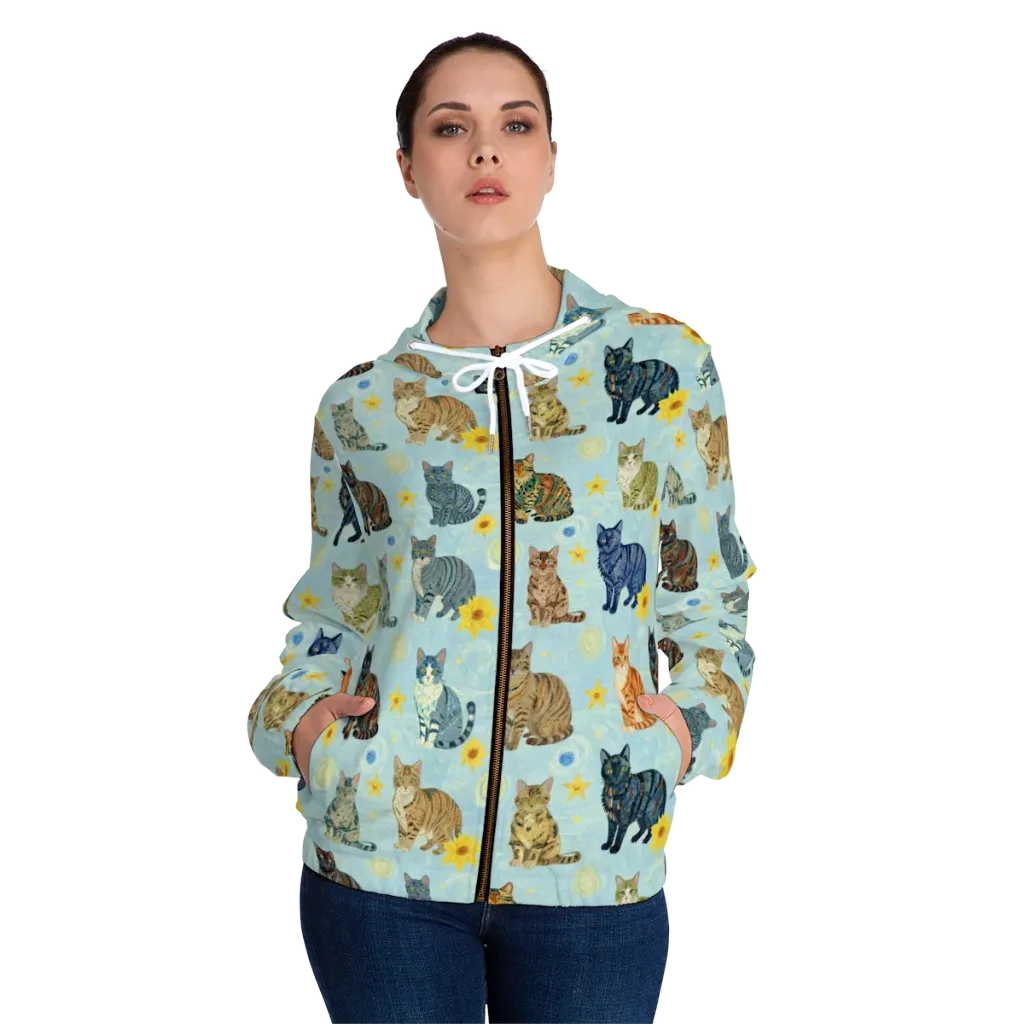 Starry Cat Garden on Women's Full-Zip Hoodie — Front On Person