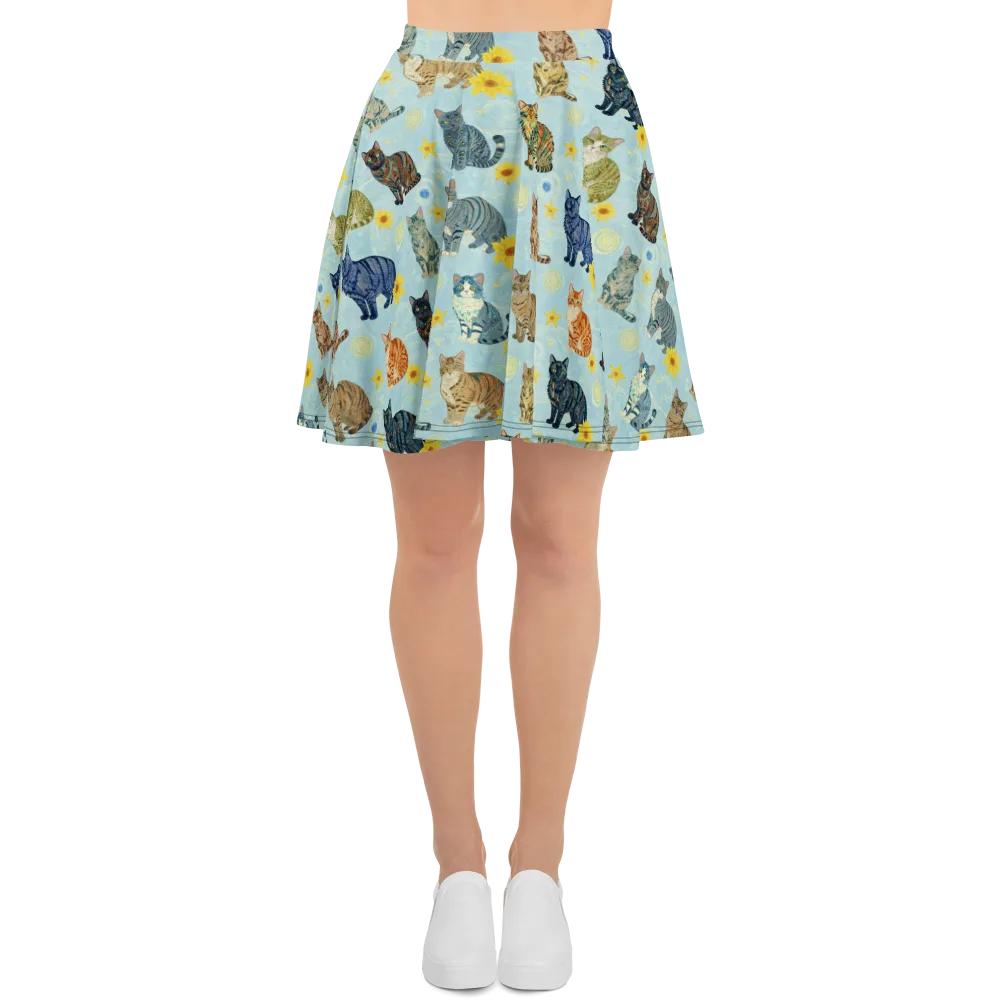 Starry Cat Garden on Skater Skirt — Front