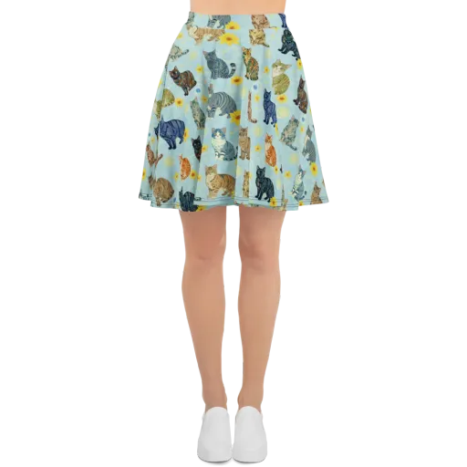 Starry Cat Garden on a Skater Skirt