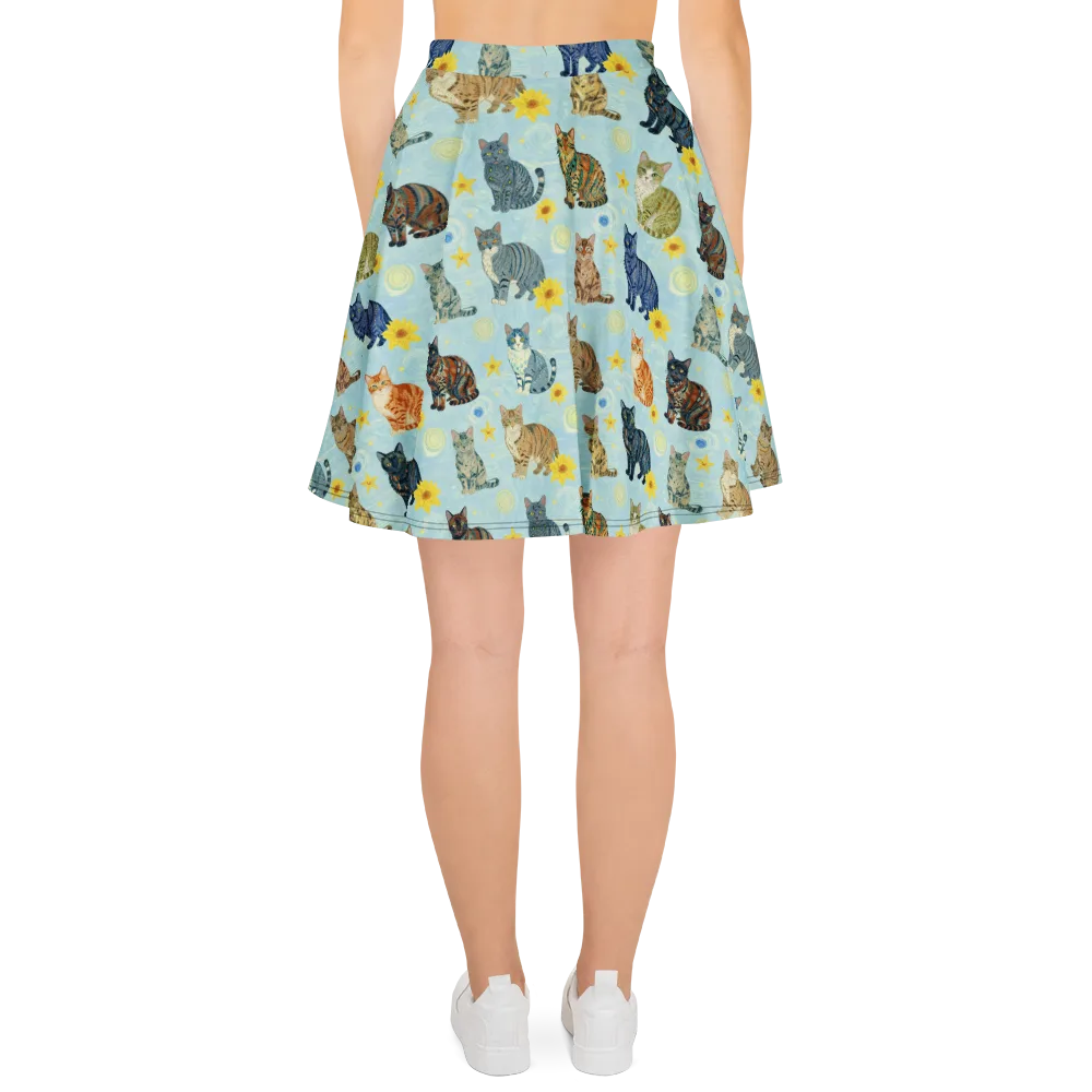 Starry Cat Garden on Skater Skirt — Back