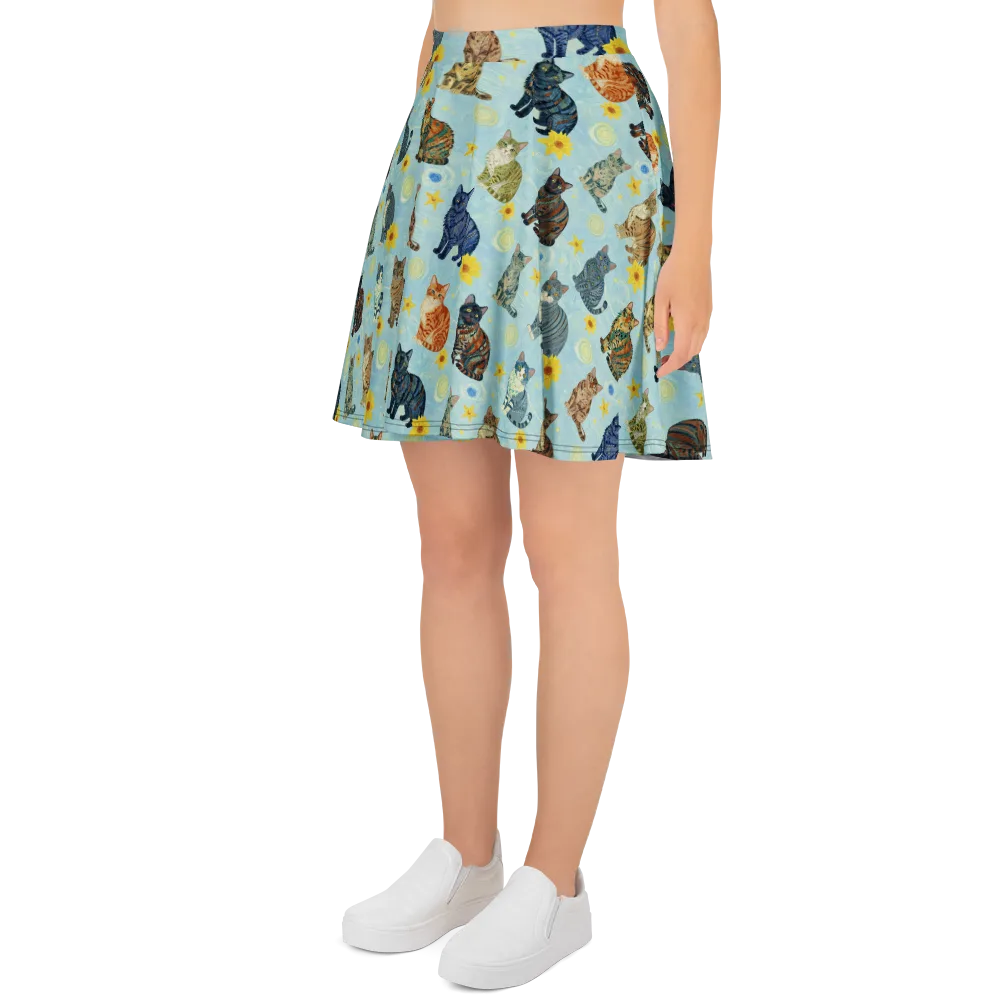 Starry Cat Garden on Skater Skirt — Left