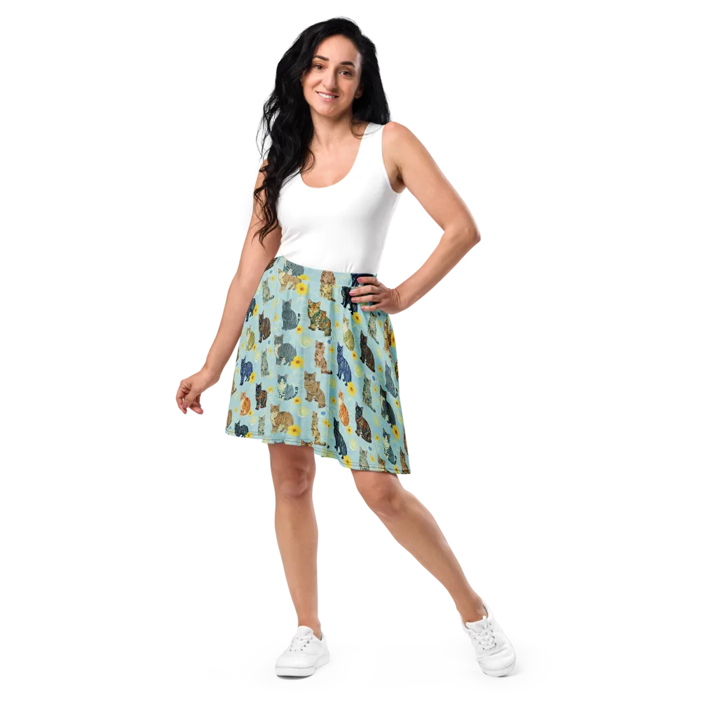 Starry Cat Garden on Skater Skirt — Front