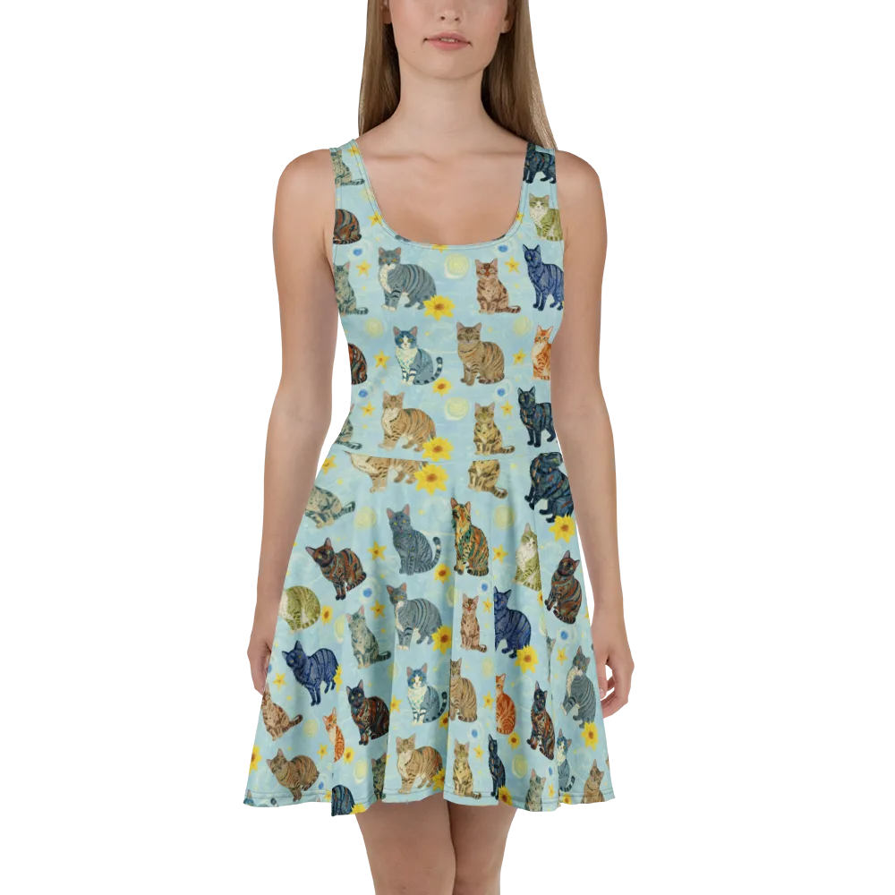 Starry Cat Garden on Skater Dress — Front