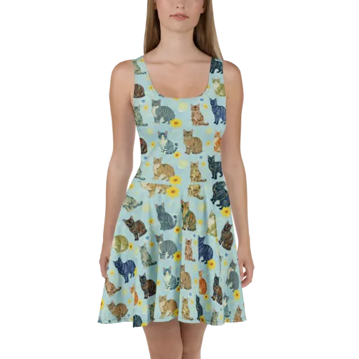 Starry Cat Garden on a Skater Dress