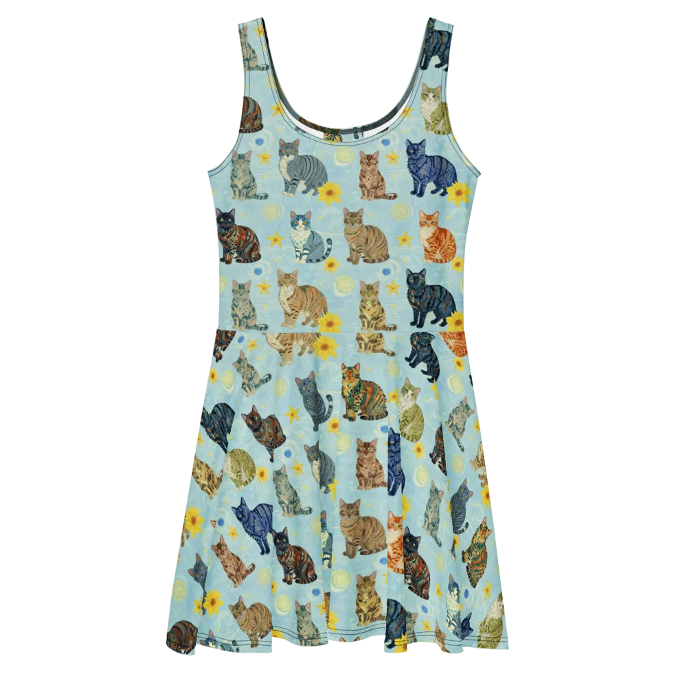 Starry Cat Garden on Skater Dress — Front