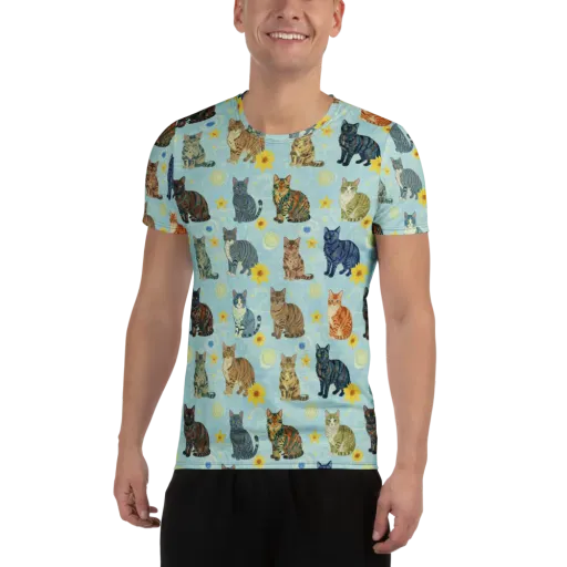 Starry Cat Garden on a Men's Athletic T-Shirt