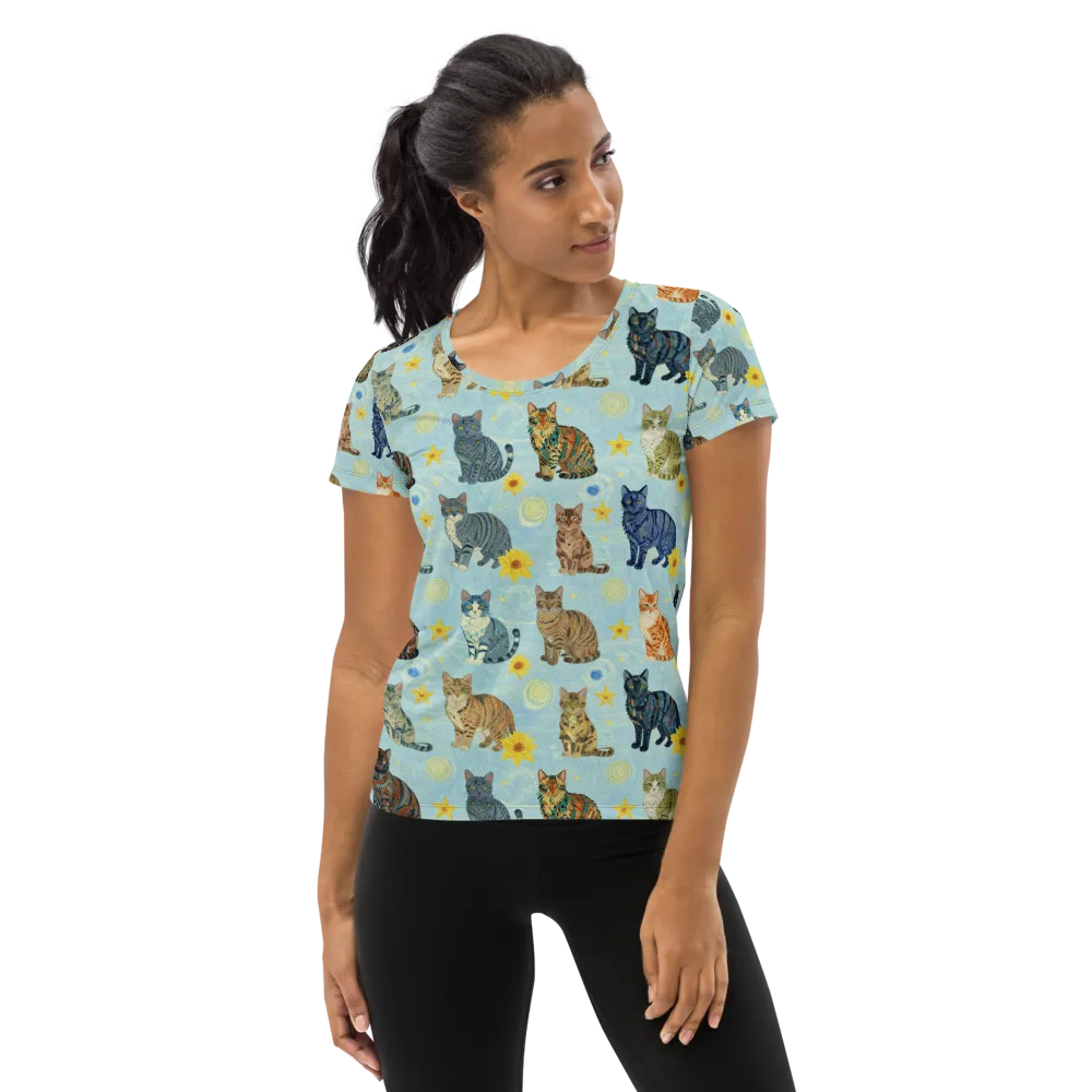Starry Cat Garden on Women's Athletic T-Shirt — Front