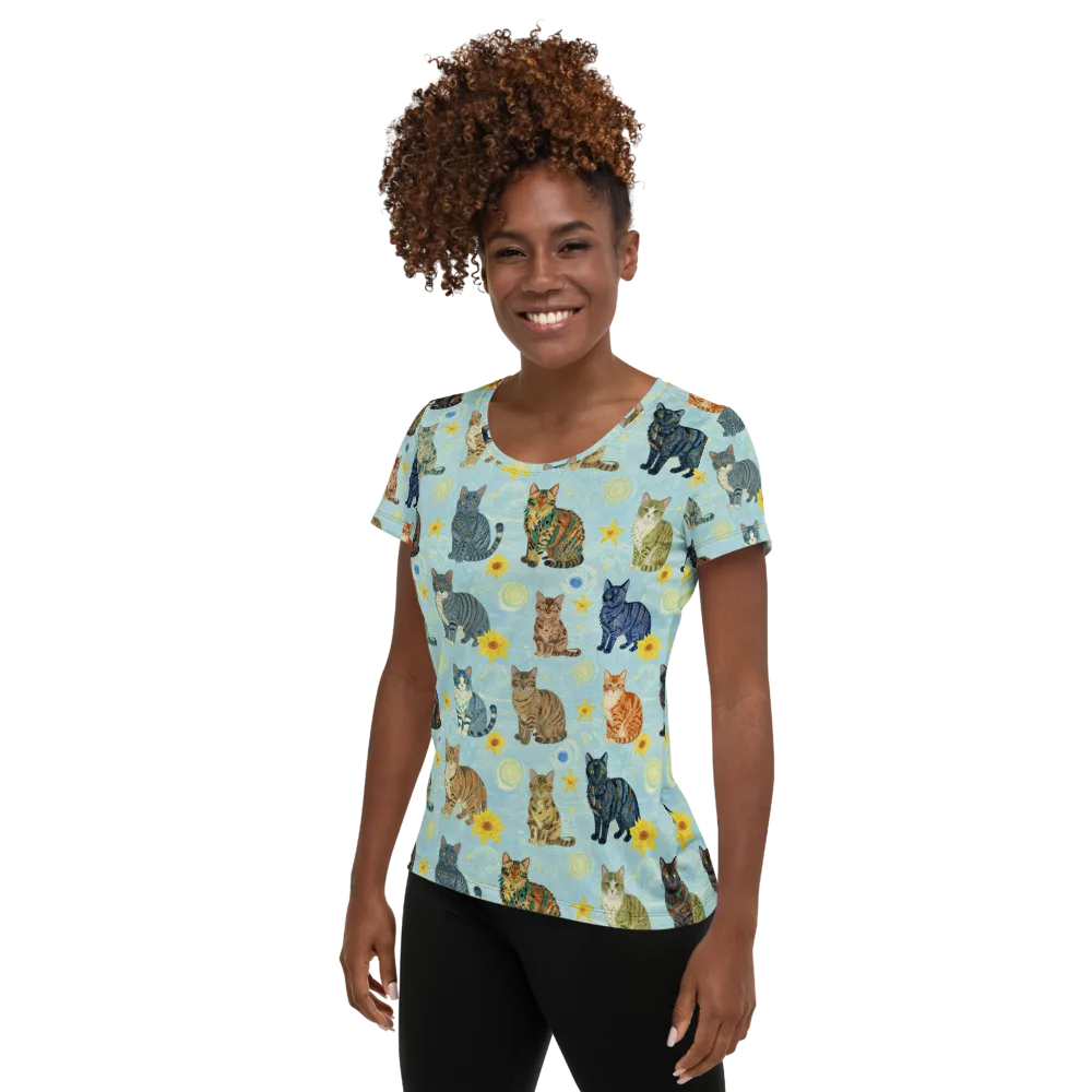 Starry Cat Garden on Women's Athletic T-Shirt — Left