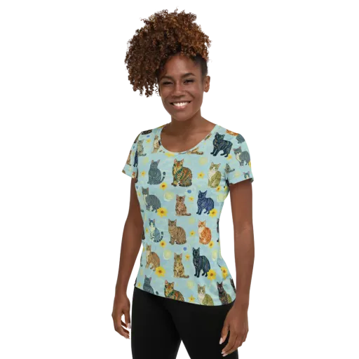 Starry Cat Garden on a Women's Athletic T-Shirt
