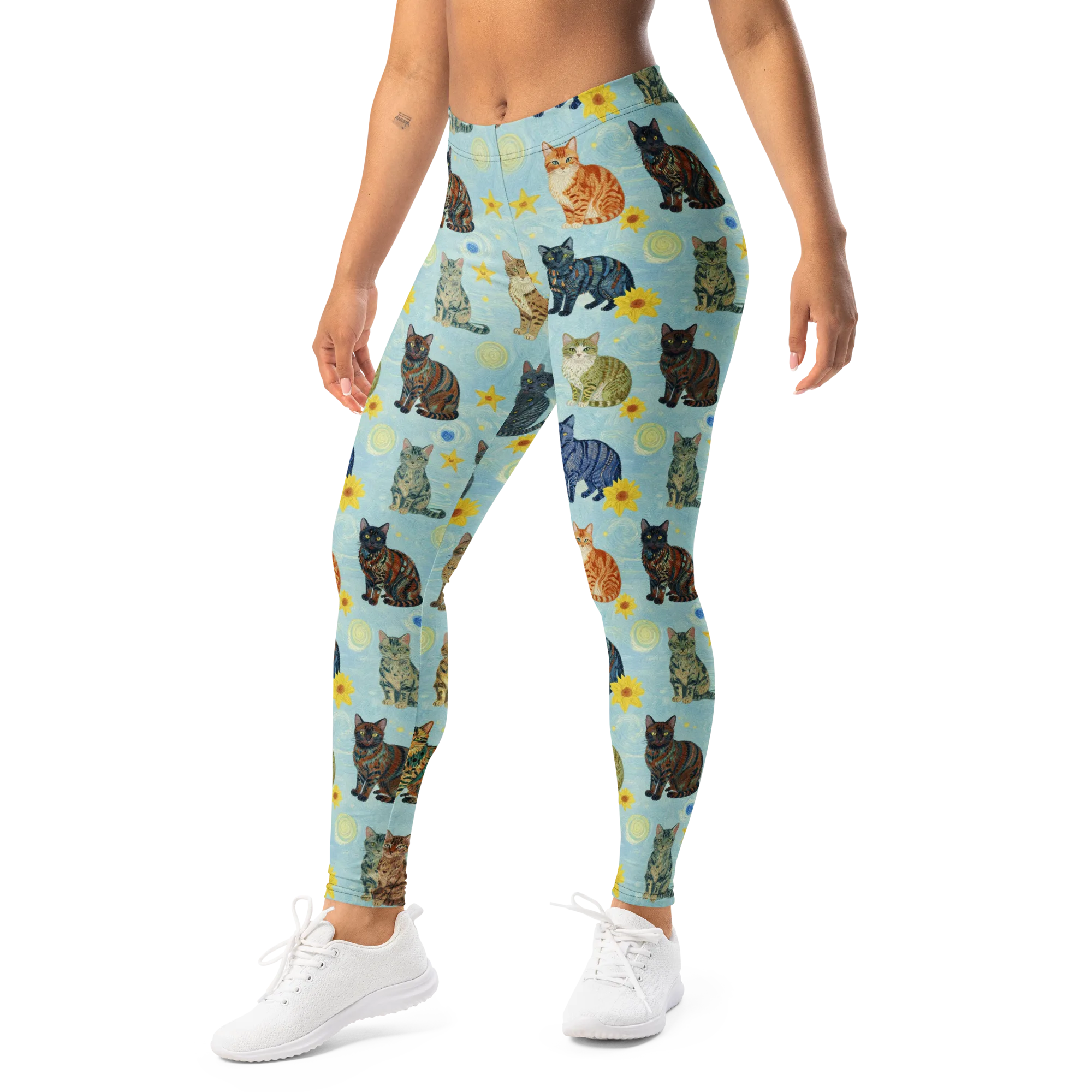 Starry Cat Garden on Leggings — Left Front