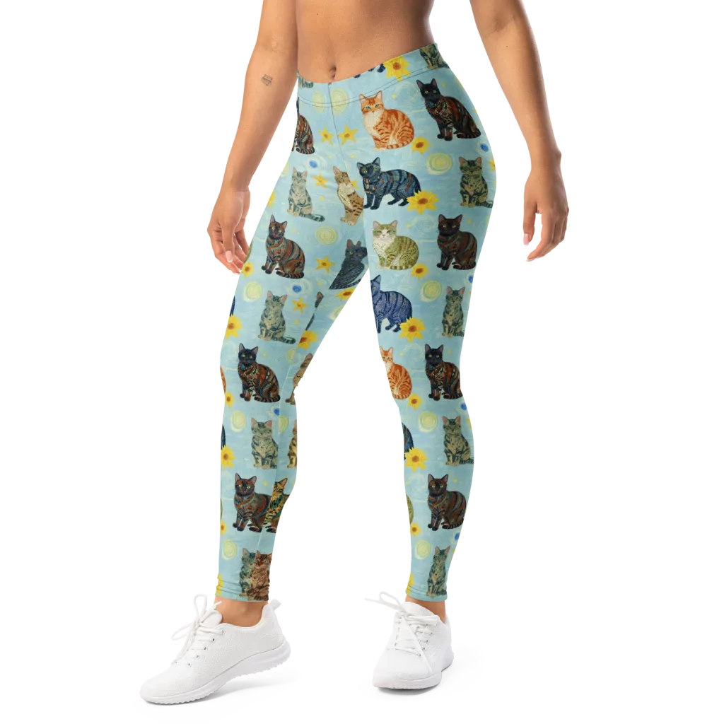 Starry Cat Garden on Leggings — Left Front