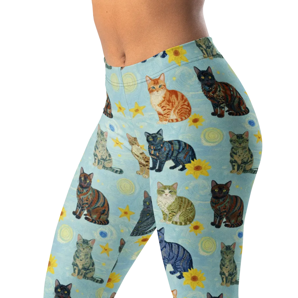 Starry Cat Garden on Leggings — Left Front