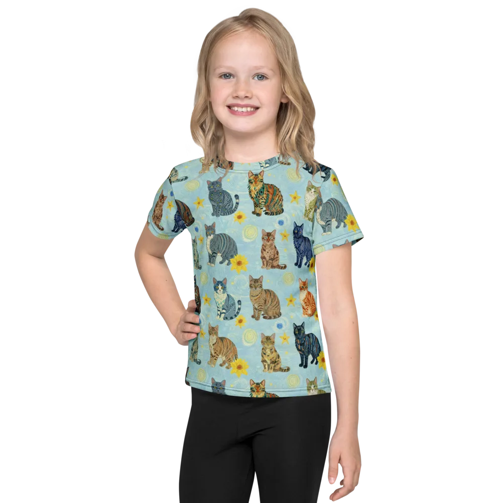 Starry Cat Garden on Kids Crew Neck T-Shirt — Front