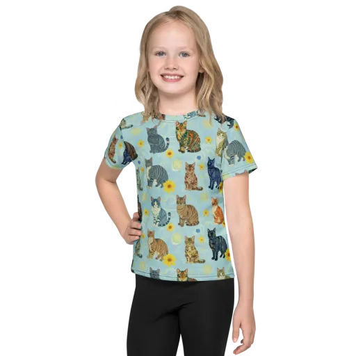 Starry Cat Garden on a Kids Crew Neck T-Shirt