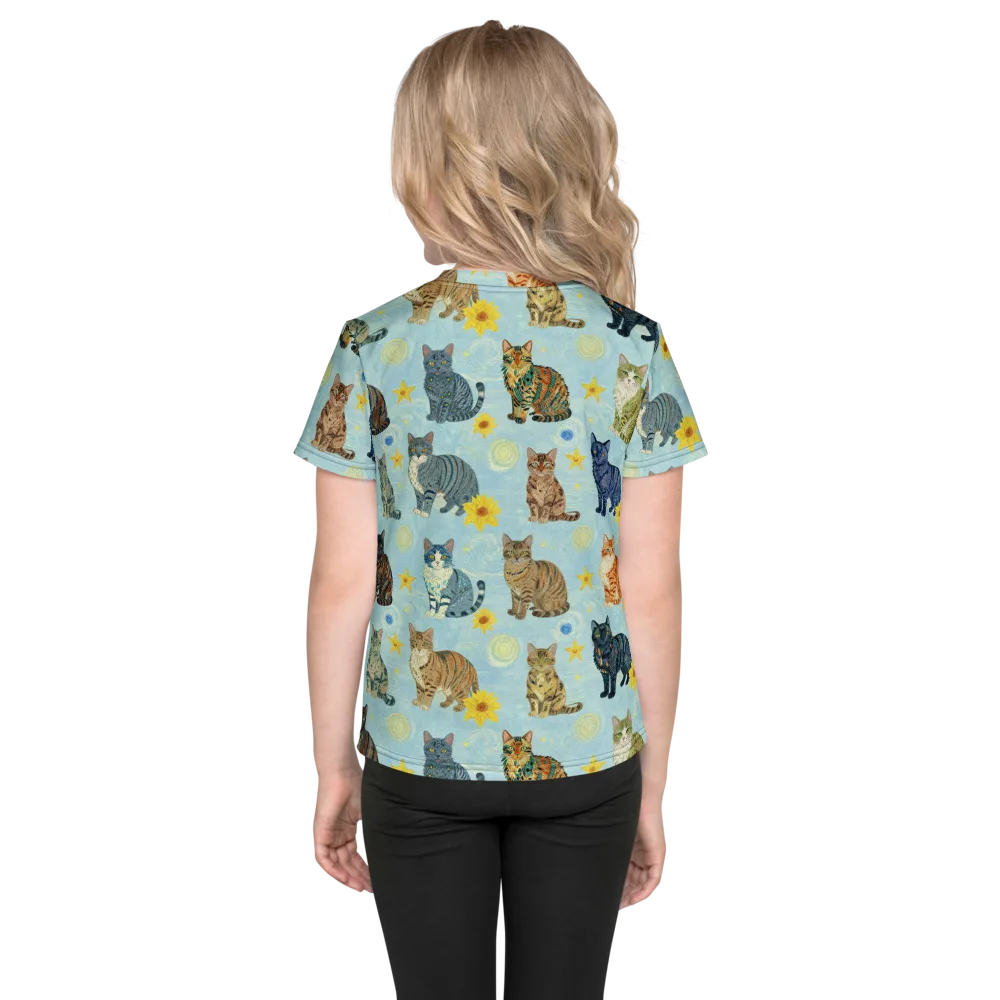 Starry Cat Garden on Kids Crew Neck T-Shirt — Back