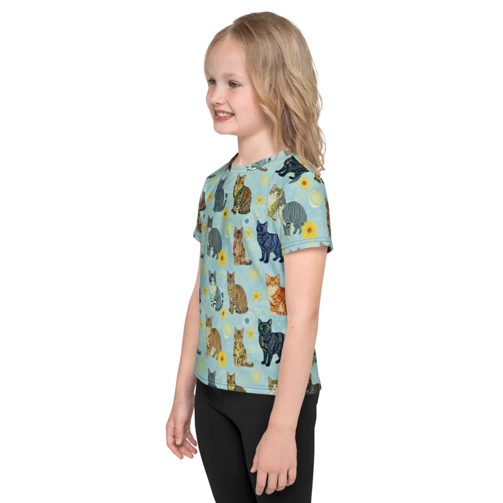 Starry Cat Garden on Kids Crew Neck T-Shirt — Left