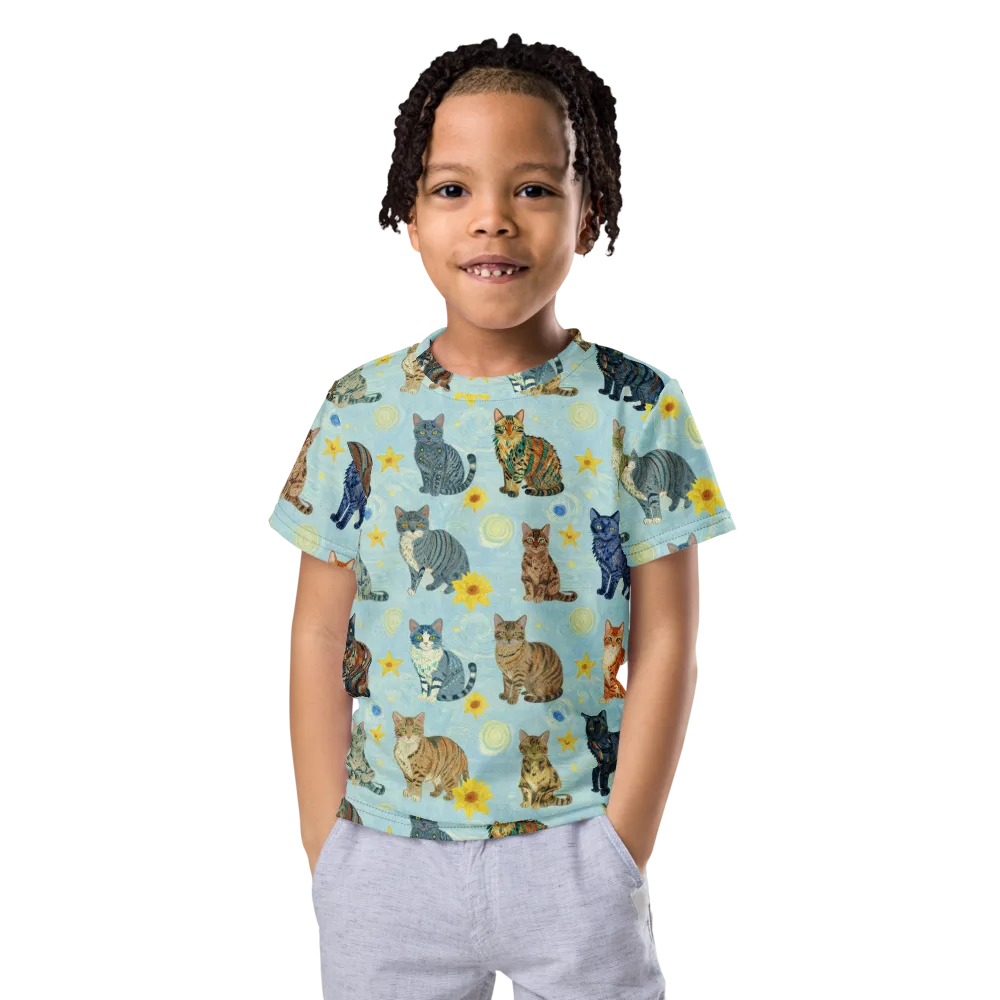 Starry Cat Garden on Kids Crew Neck T-Shirt — Front