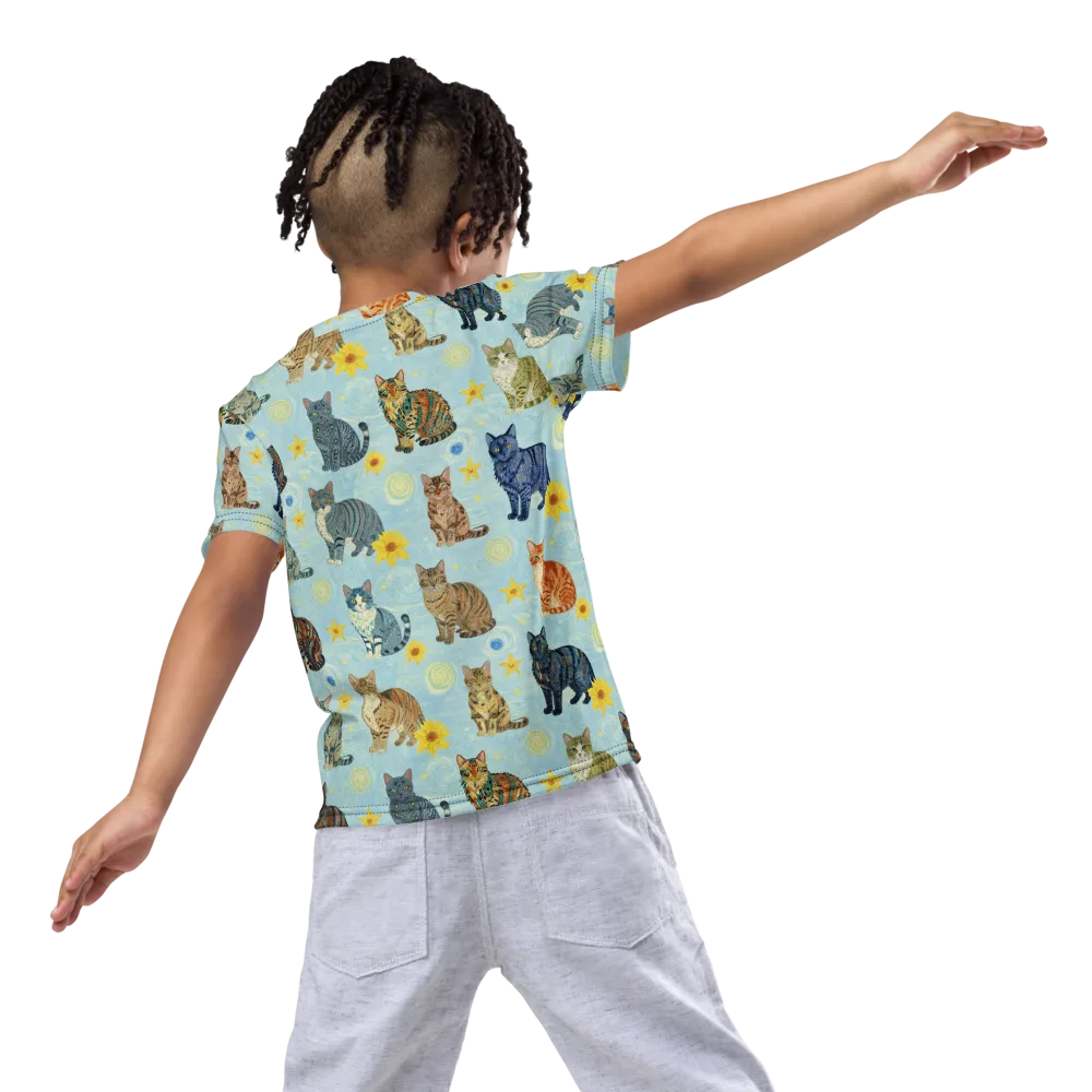 Starry Cat Garden on Kids Crew Neck T-Shirt — Back
