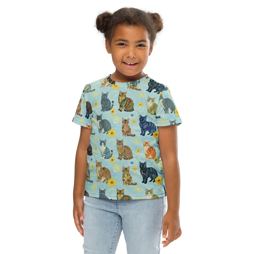 Starry Cat Garden on Kids Crew Neck T-Shirt — Front