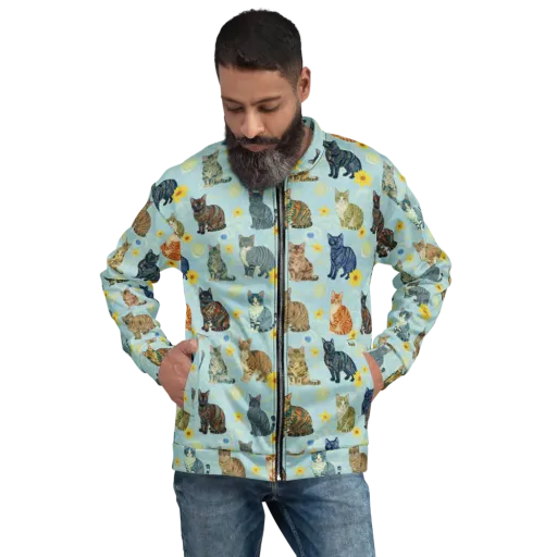 Starry Cat Garden on a Bomber Jacket