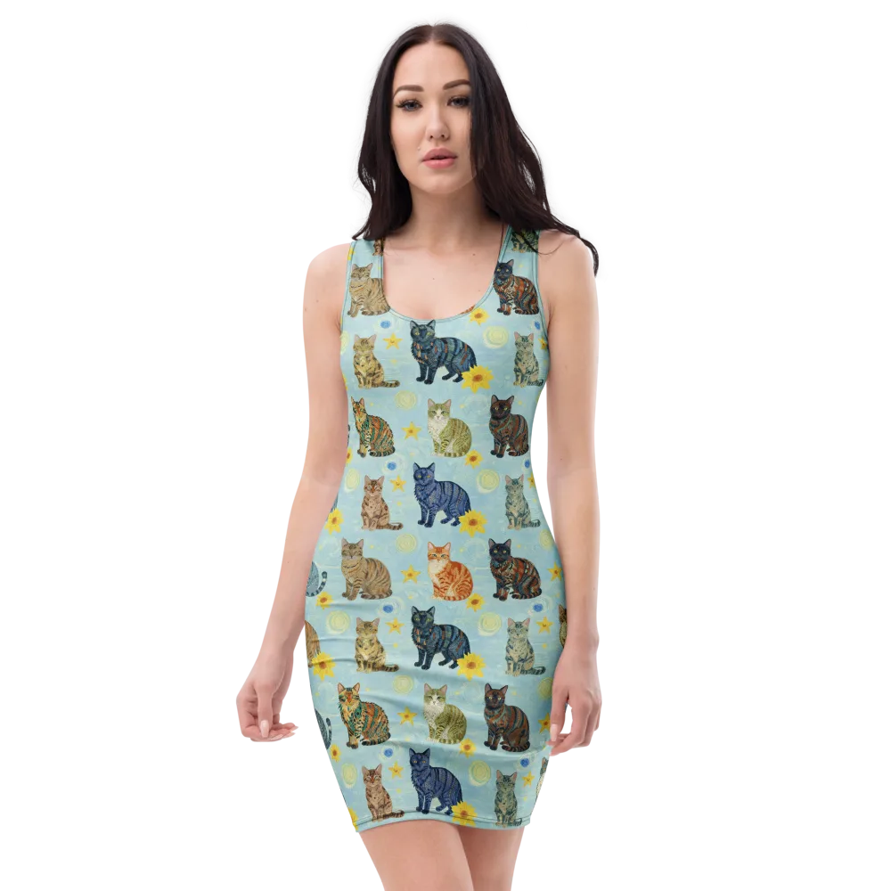 Starry Cat Garden on Bodycon Dress — Front
