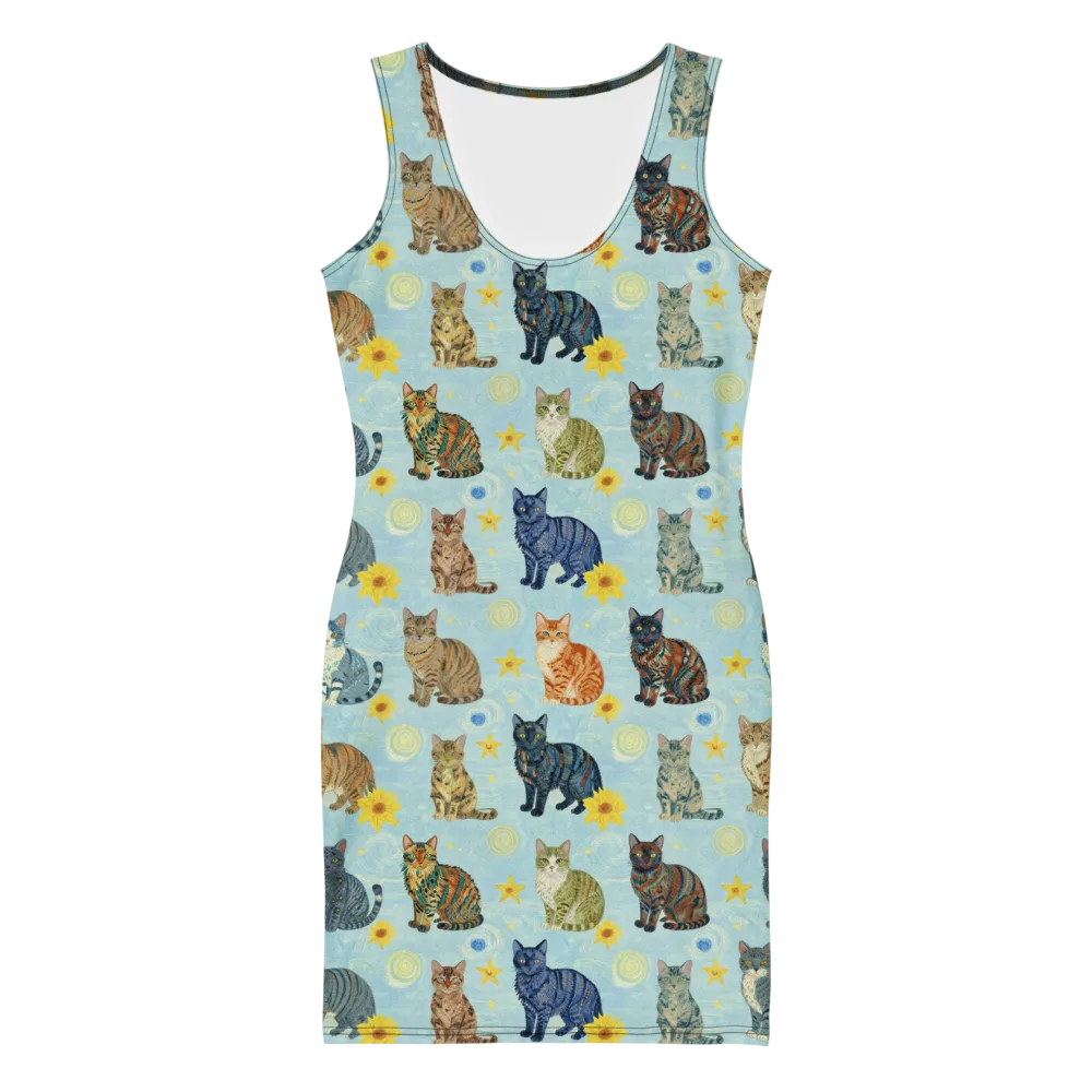 Starry Cat Garden on Bodycon Dress — Front