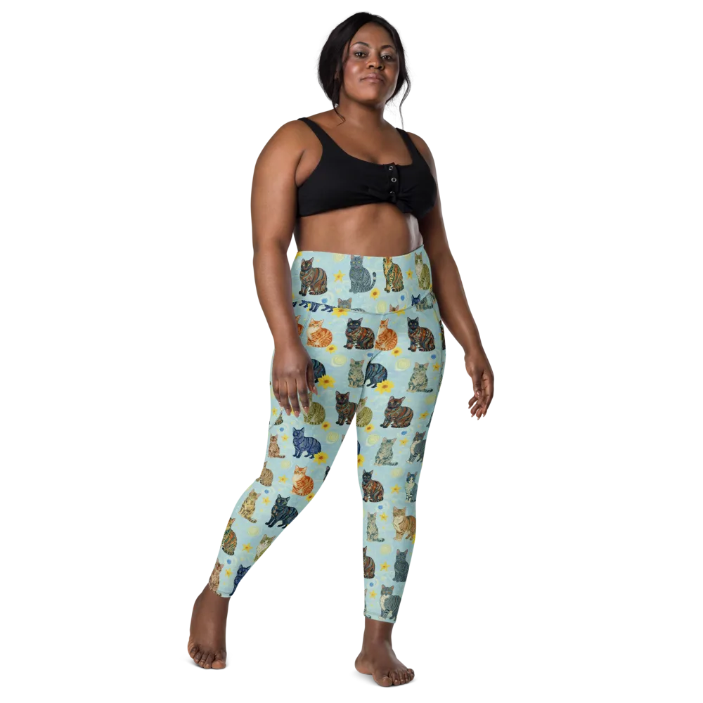 Starry Cat Garden on Leggings with Pockets — Front