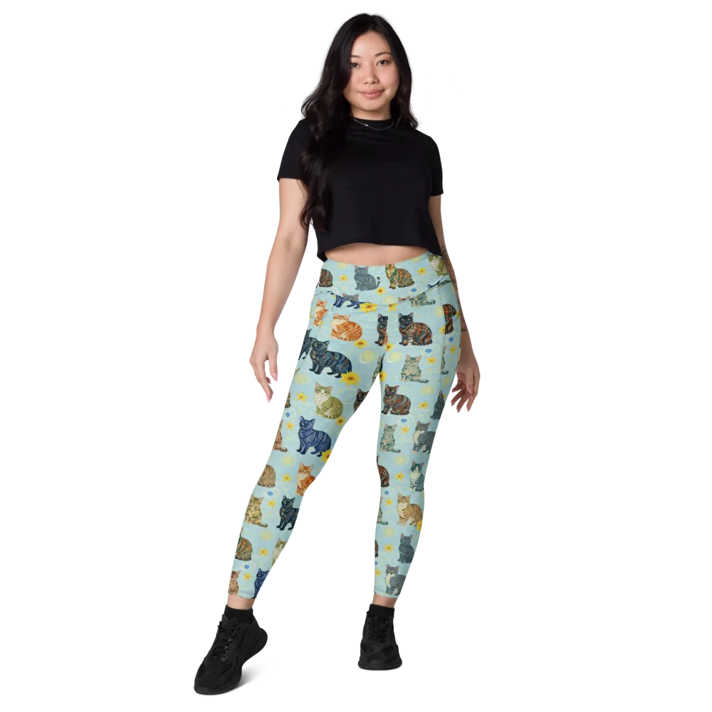 Starry Cat Garden on Leggings with Pockets — Front