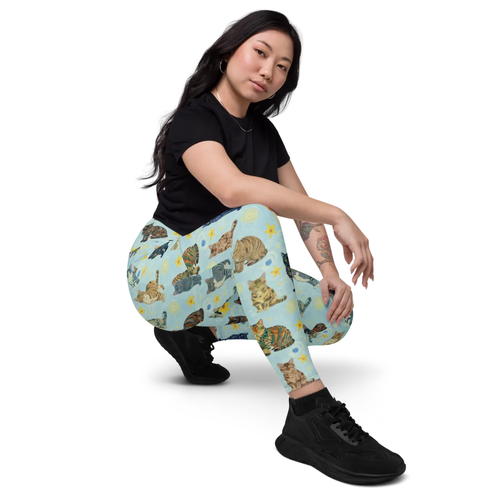 Starry Cat Garden on Leggings with Pockets — Right Front