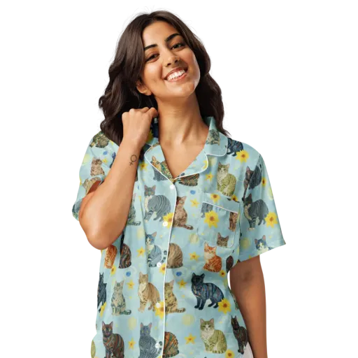 Starry Cat Garden on a Women's Short Sleeve Pajama Top