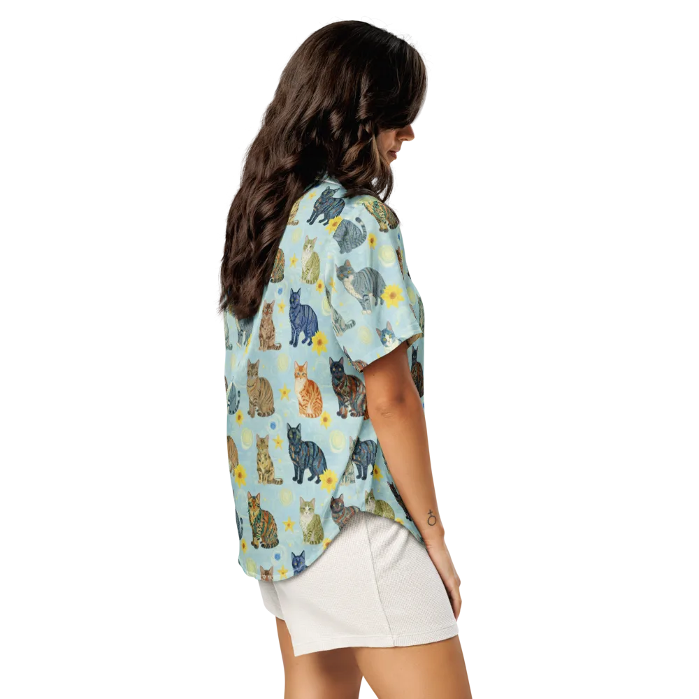 Starry Cat Garden on Women's Short Sleeve Pajama Top — Right Back