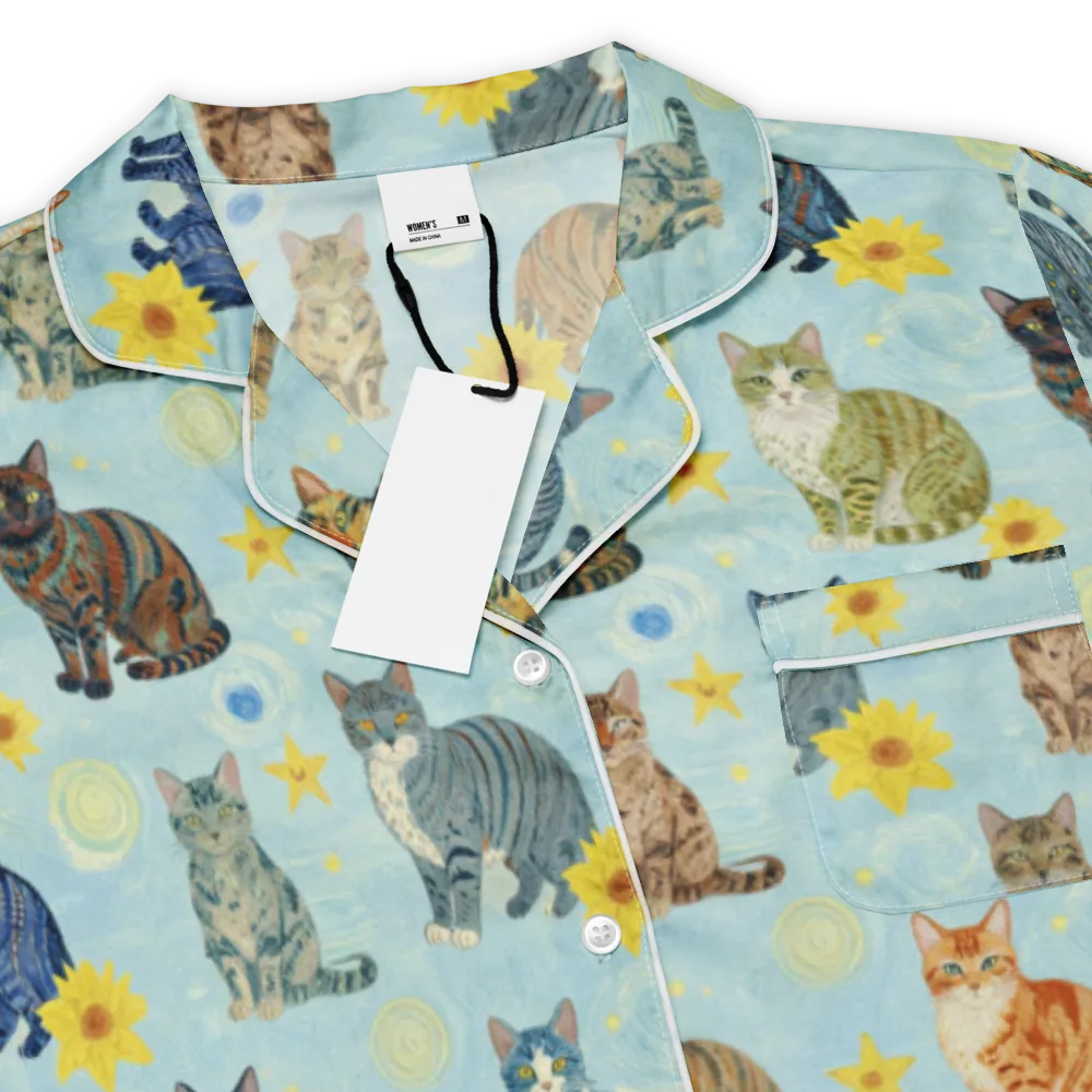 Starry Cat Garden on Women's Short Sleeve Pajama Top — Product details