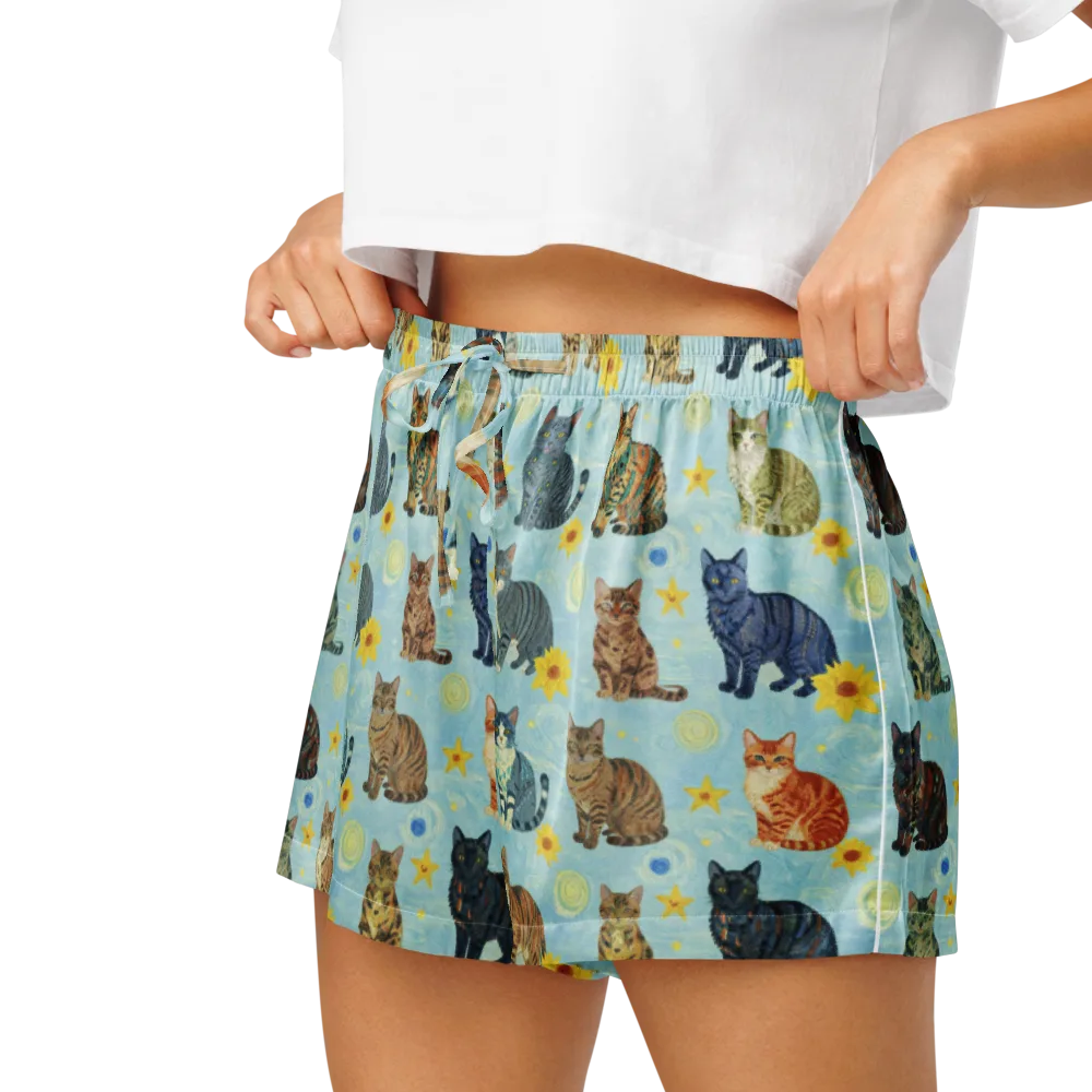 Starry Cat Garden on Women's Pajama Shorts — Left